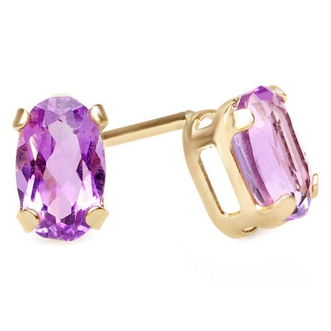 Oval Cut Amethyst Stud Earrings in 10K Yellow Gold, 0.6 Carat