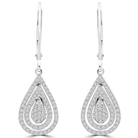 Antique Vintage Dangle Drop Diamond Earrings in 14K White Gold- 0.5 Carat