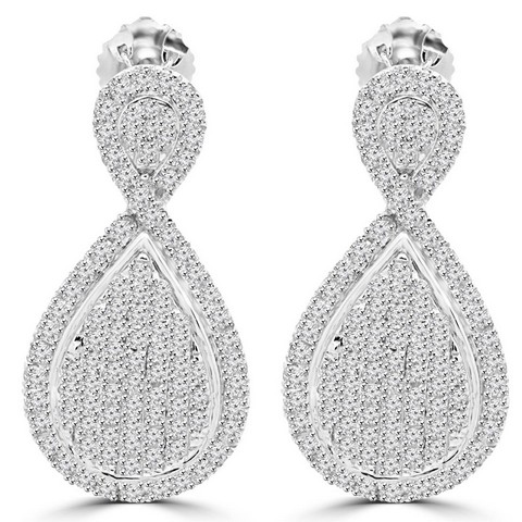 Antique Vintage Diamond Drop Stud Earrings in 14K White Gold With Screw Backs- 1 Carat