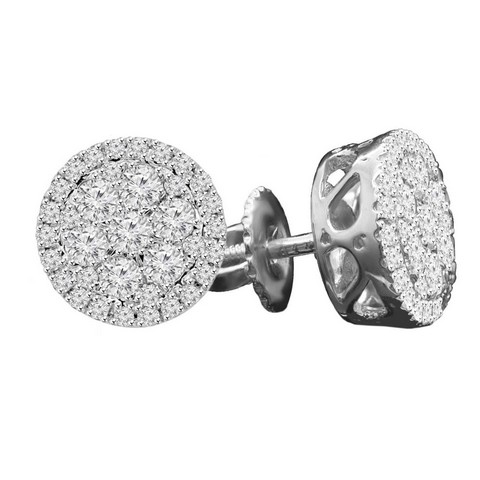 Diamond Multi-Stone Cluster Stud Earrings in 14K White Gold With Screw Backs -  Great Gems, GR3046190