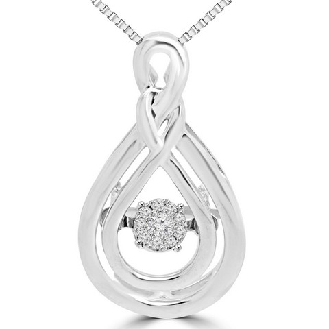 Round Cut Dancing Diamond Infinity Pendant Necklace in 10K White Gold With Chain- 0.05 Carat