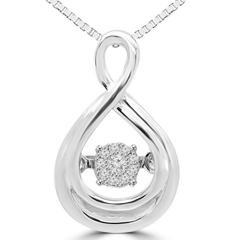 Dancing Diamond Accent Infinity Pendant Necklace in 10K White Gold With Chain, 0.05 Carat