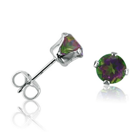 Picture of Amanda Rose Collection Round Mystic Topaz Stud Earrings in Sterling Silver, 5 mm