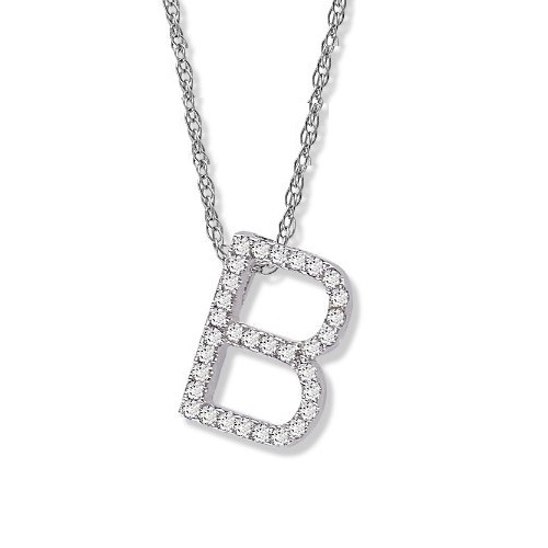 Picture of Amanda Rose Collection Diamond Initial B Pendant Set in 14k White Gold