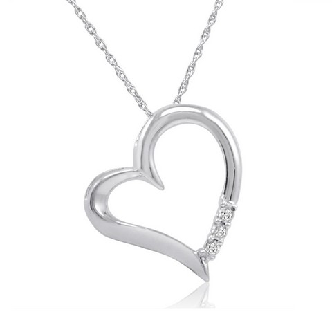 Picture of Amanda Rose Collection Three Stone Diamond Heart Necklace in Sterling Silver