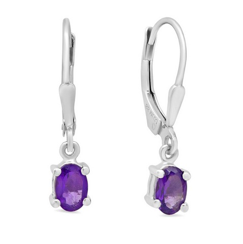 Picture of Amanda Rose Collection Amethyst Dangle & Leverback Earrings in Sterling Silver - 0.90 ct