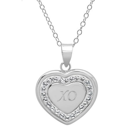 Picture of Amanda Rose Collection Sterling Silver Crystal X & O in Heart Pendant with Swarovski Elements