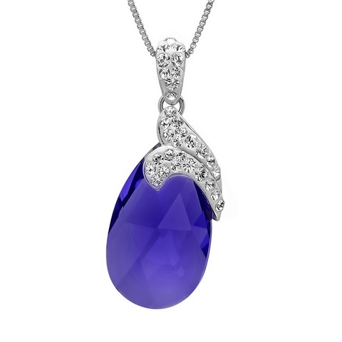 Picture of Amanda Rose Collection Sterling Silver Purple Crystal Tear Drop Pendant with Swarovski Elements