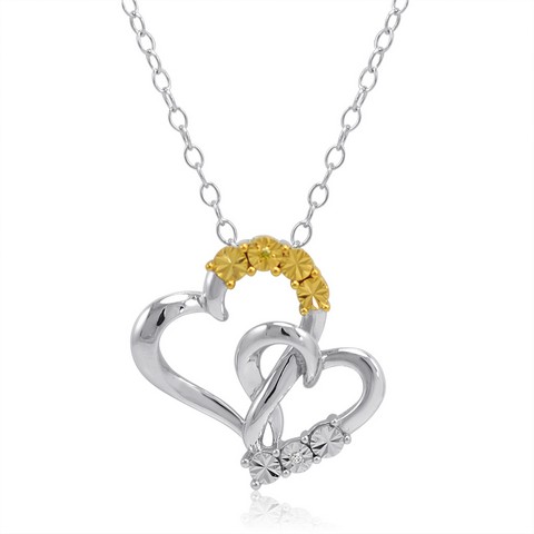 Picture of Amanda Rose Collection White & Yellow Diamond Heart Pendant - Necklace in Sterling Silver