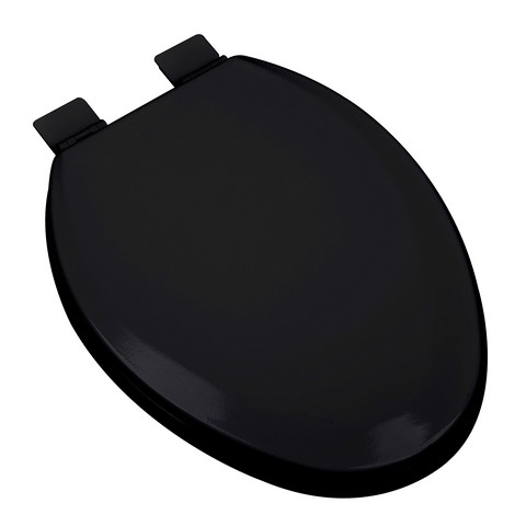 Elongated Wood Toilet Seat - Black - Standard Size - Adjustable Hinge