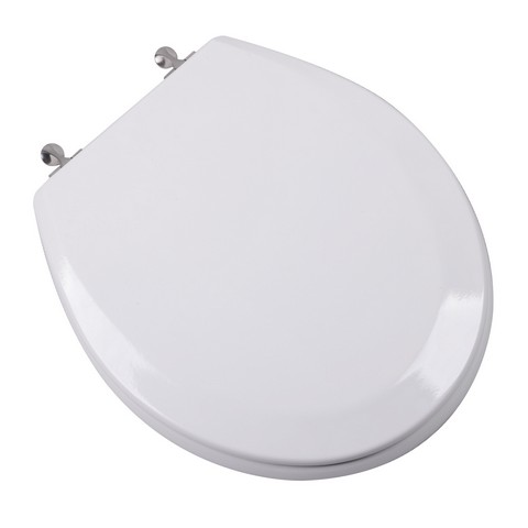 Picture of Plumbing Technologies 1F1R6-00BN Premium Molded Round Front Wood Toilet Seat with Brushed Nickel Metal Hinges- White