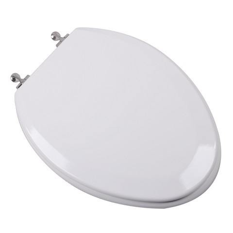 Picture of Plumbing Technologies 1F1E6-00BN Premium Molded Elongated Wood Toilet Seat with Brushed Nickel Hinges- White
