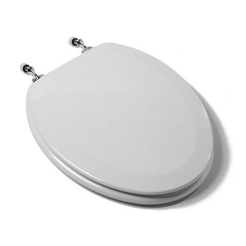 Picture of Plumbing Technologies 1F1E6-00CH Premium Molded Elongated Wood Toilet Seat with Chrome Metal Hinges- White