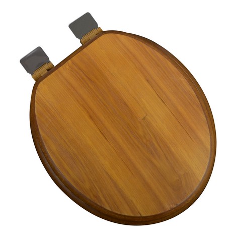 Decorative Wood Round Front Toilet Seat with Chrome Hinges, Light Oak