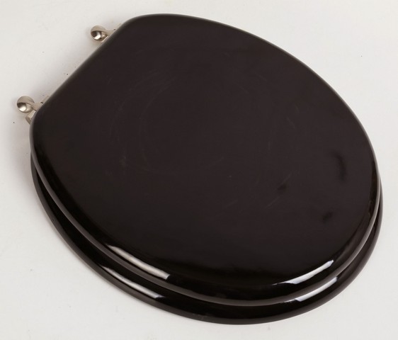Designer Solid Round Oak Wood Toilet Seat with Brushed Nickel Hinges- Dark Brown Oak