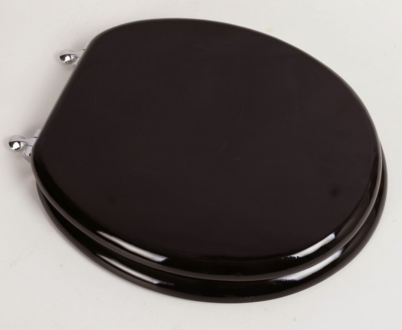 Designer Solid Round Oak Wood Toilet Seat- Dark Brown Oak with Chrome Hinges