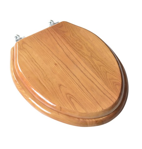 5F1E2-17CH Designer Solid Elongated Oak Wood Toilet Seat with Chrome Hinges- Natural Red Oak