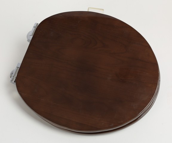 Picture of Plumbing Technologies 5F1R3-18CH Contemporary Design Full Cover Solid Oak Wood Round Front Toilet Seat- Dark Brown