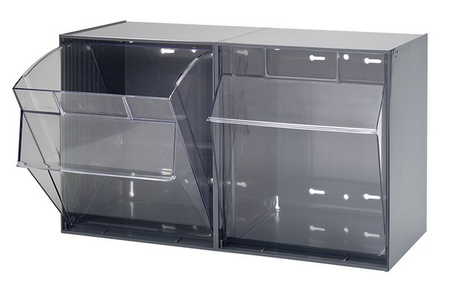 Quantum Storage  Clear Tip Out Bins- Gray - 11.75 x 23.62 x 13.87 in.