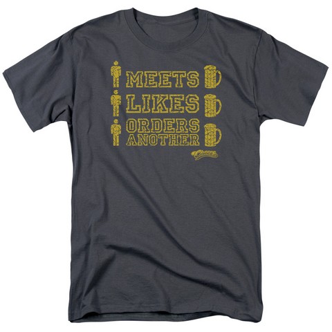 Cheers-Man Meets Beer - Short Sleeve Adult 18-1 Tee - Charcoal- 3X