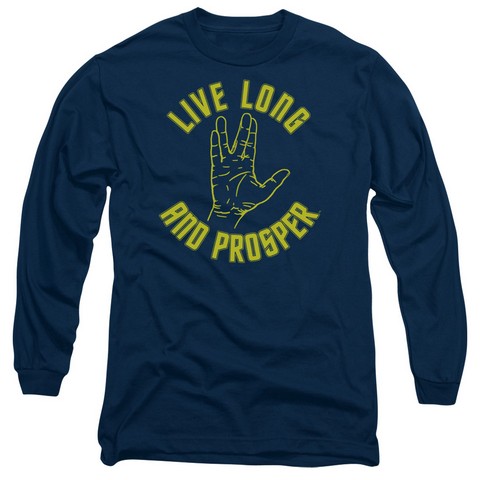 Star Trek-Live Long Hand - Long Sleeve Adult 18-1 Tee - Navy- Medium