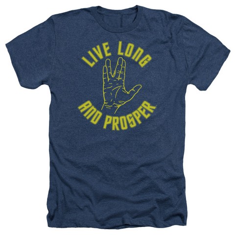 Star Trek-Live Long Hand - Adult Heather Tee - Navy- Large