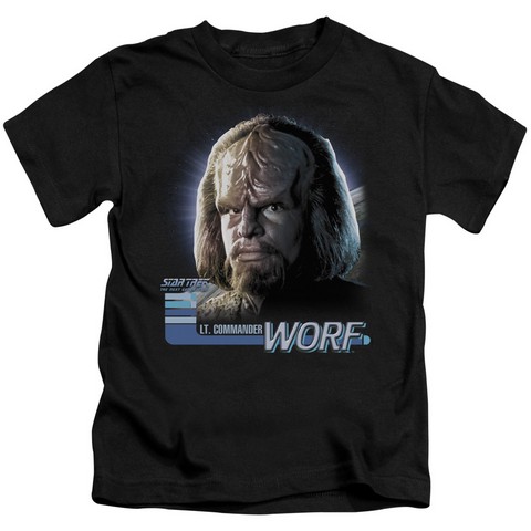 Star Trek-Tng Worf - Short Sleeve Juvenile 18-1 Tee - Black- Medium 5-6