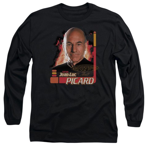 Star Trek-Captain Picard - Long Sleeve Adult 18-1 Tee - Black- Medium