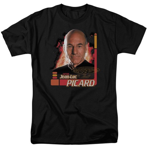 Star Trek-Captain Picard - Short Sleeve Adult 18-1 Tee - Black- Medium