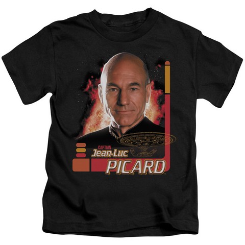 Star Trek-Captain Picard - Short Sleeve Juvenile 18-1 Tee - Black- Medium 5-6