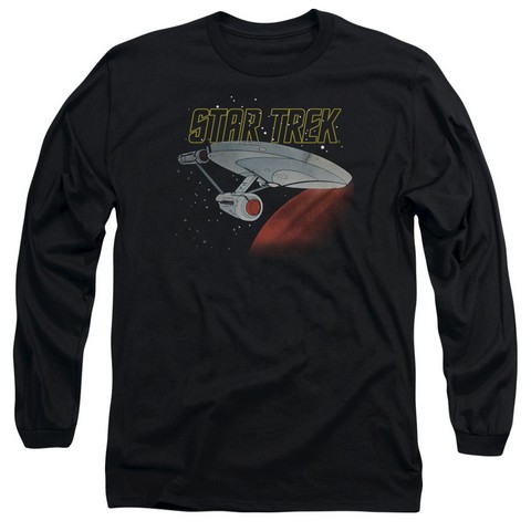 Star Trek-Retro Enterprise Long Sleeve Adult 18-1 Tee - Black - Medium