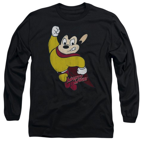 Mighty Mouse-Classic Hero - Long Sleeve Adult 18-1 Tee - Black- Large
