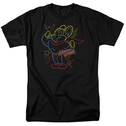 Mighty Mouse-Neon Hero Short Sleeve Adult 18-1 Tee - Black - Extra Large