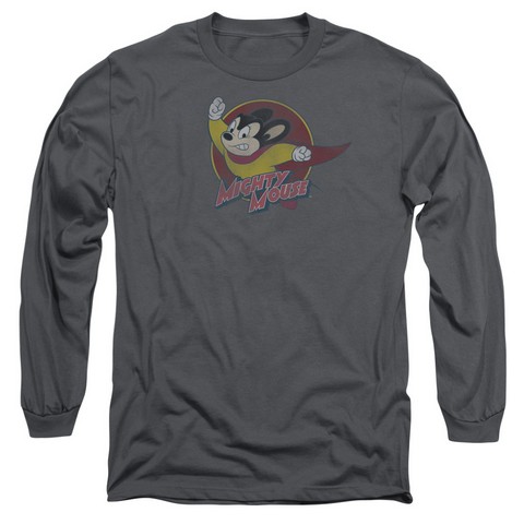 Mighty Mouse-Mighty Circle - Long Sleeve Adult 18-1 Tee - Charcoal- Extra Large