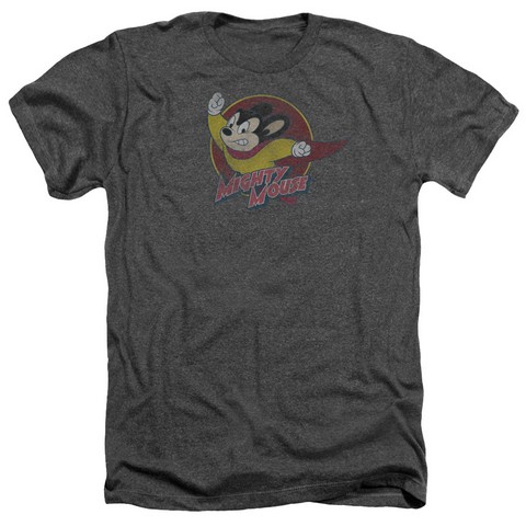 Mighty Mouse-Mighty Circle - Adult Heather Tee - Charcoal- Medium