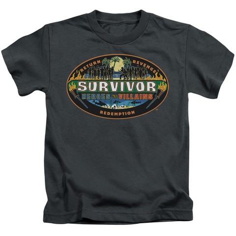 Survivor-Heroes Vs Villains - Short Sleeve Juvenile 18-1 Tee - Charcoal- Medium 5-6