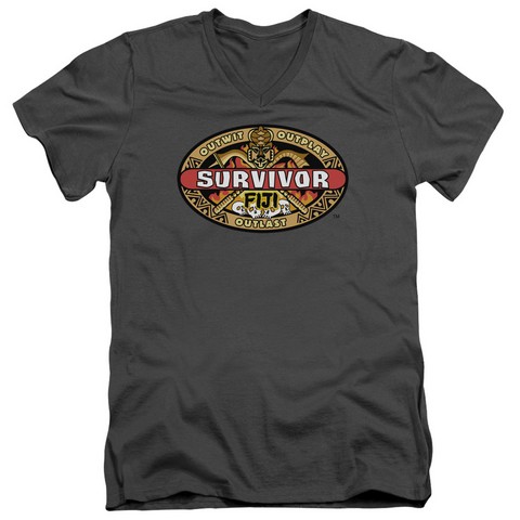 Survivor-Fiji 30-1 V-Neck Tee - Charcoal - Medium