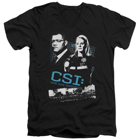 CSI-Investigate This - Short Sleeve Adult 30-1 V-Neck Tee - Black- Medium