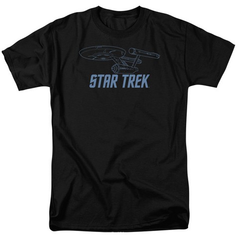 Star Trek-Enterprise Outline - Short Sleeve Adult 18-1 Tee - Black- Medium