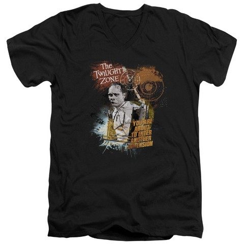 Twilight Zone-Enter At Own Risk - Short Sleeve Adult 30-1 V-Neck Tee - Black- Large
