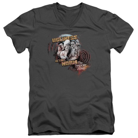 Twilight Zone-The Norm - Short Sleeve Adult 30-1 V-Neck Tee - Charcoal, Medium