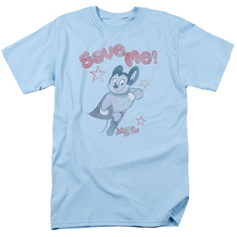 Mighty Mouse-Save Me - Short Sleeve Adult 18-1 Tee - Light Blue- Large