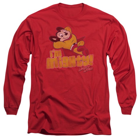 Mighty Mouse-I Am Mighty - Long Sleeve Adult 18-1 Tee - Red- Medium