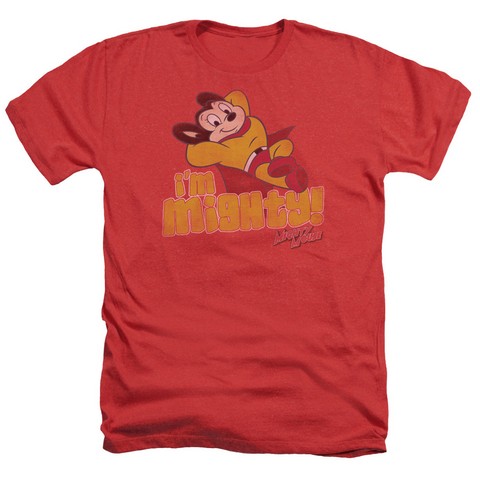 Mighty Mouse-I Am Mighty - Adult Heather Tee - Red- Small