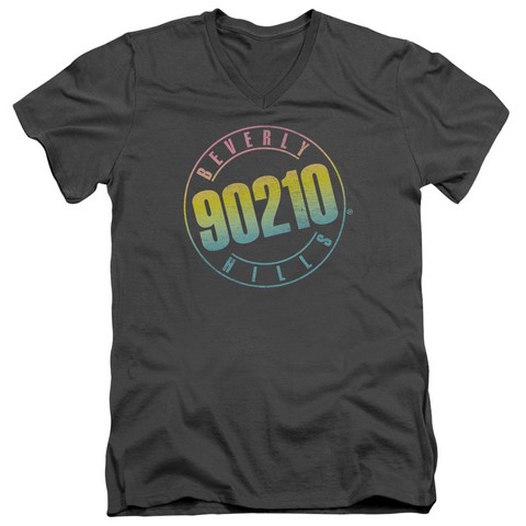 90210-Color Blend Logo - Short Sleeve Adult 30-1 V-Neck Tee - Charcoal- Large
