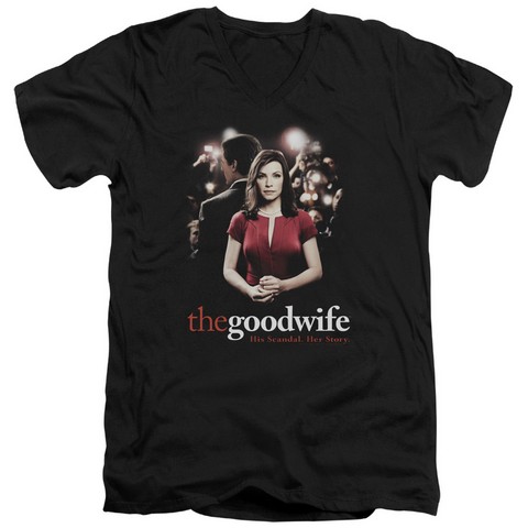 The Good Wife-Bad Press - Short Sleeve Adult 30-1 V-Neck Tee - Black- Extra Large