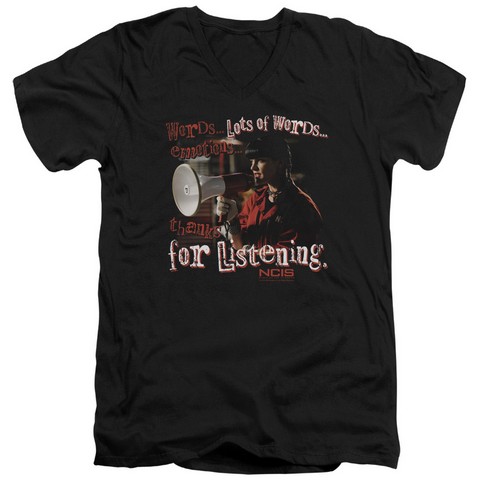 Ncis-Thanks For Listening - Short Sleeve Adult 30-1 V-Neck Tee - Black- Large