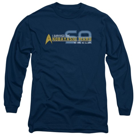 Star Trek-I Survived - Long Sleeve Adult 18-1 Tee - Navy- Medium
