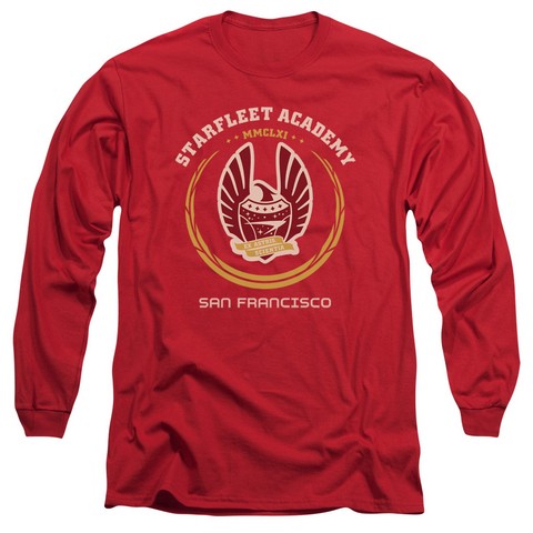Star Trek-Academy Heraldry - Long Sleeve Adult 18-1 Tee - Red- Medium