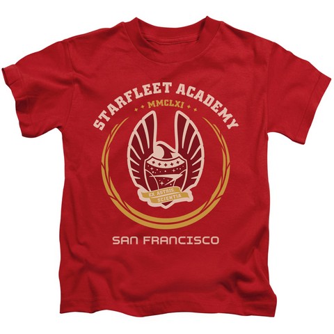 Star Trek-Academy Heraldry - Short Sleeve Juvenile 18-1 Tee - Red- Medium 5-6